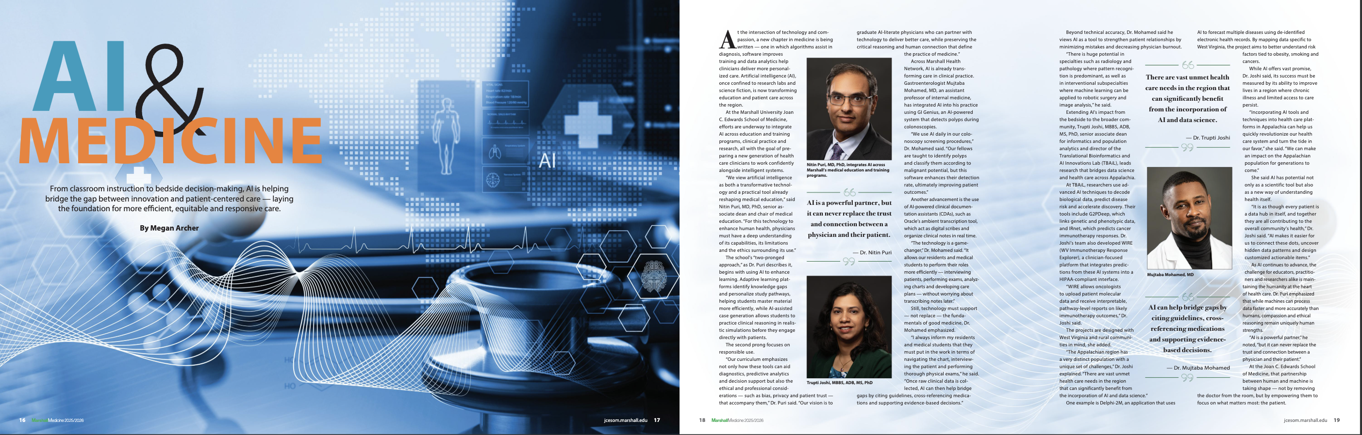 Transforming Healthcare in Appalachia through AI and Translational Bioinformatics – Dr. Trupti Joshi’s work featured in Marshall Medicine 2026.