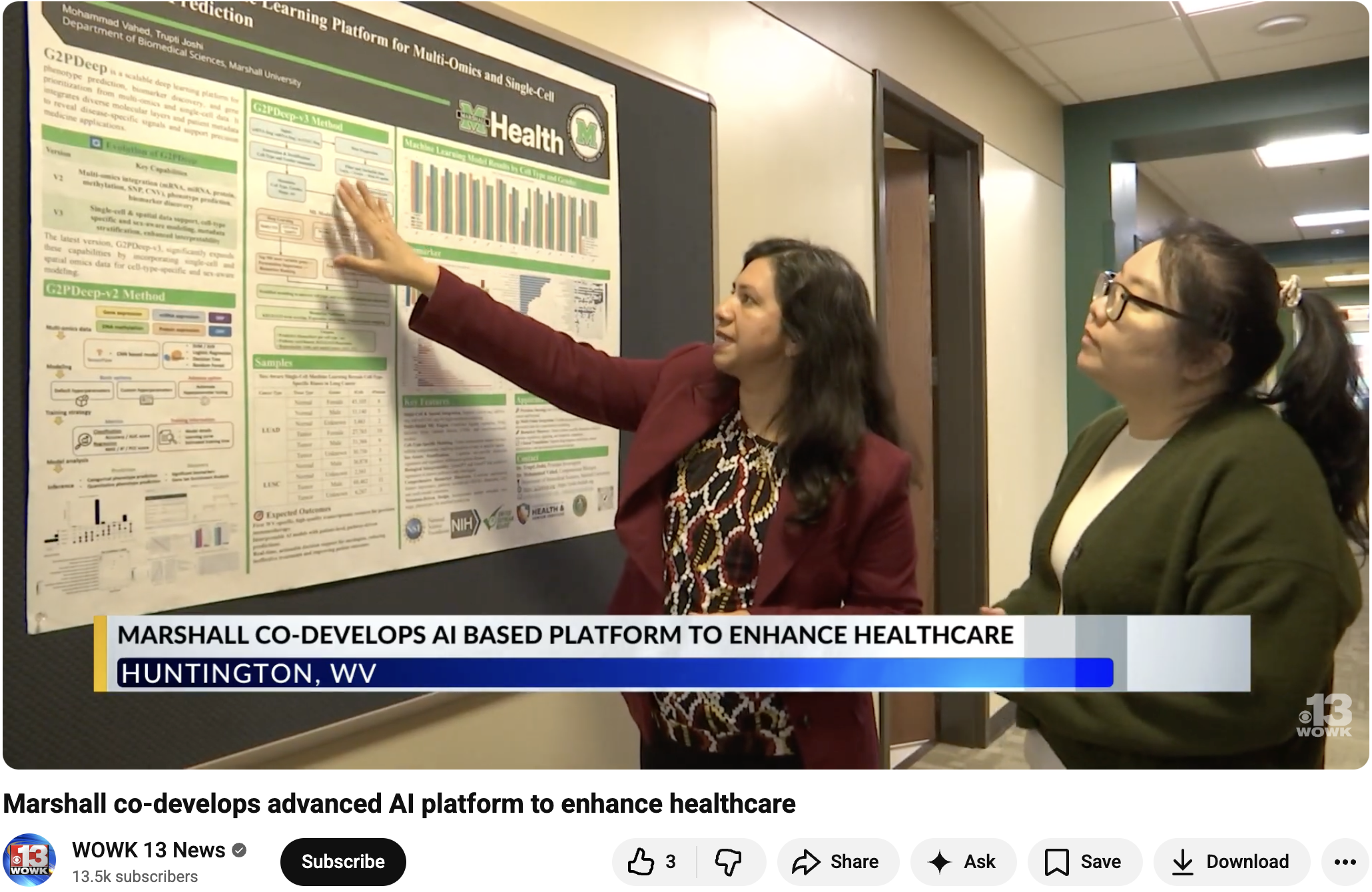 WV-INBRE PI Trupti Joshi for her impactful work in AI for healthcare, recently highlighted by WOWK TV.